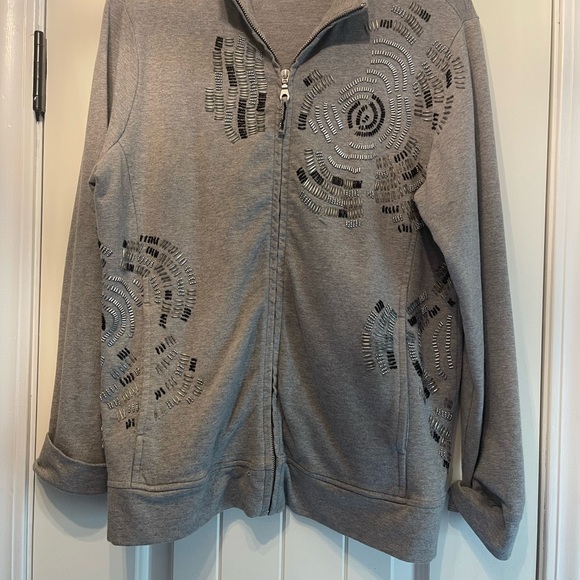 Zenergy by Chico’s Gray Zip-Up Jacket with Black and silver Embellishments - Picture 1 of 4